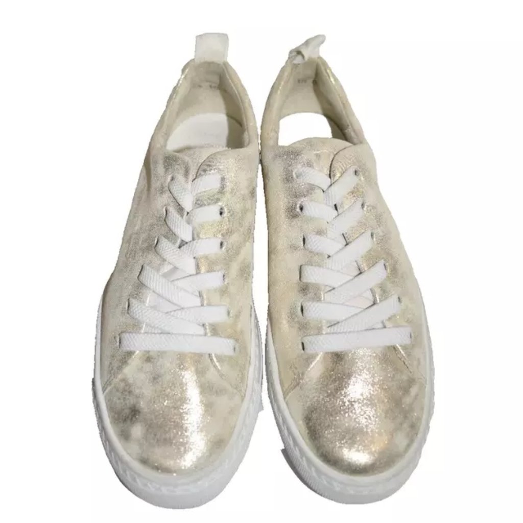 Nwt $420 Paul Green Hadley Platform Sneaker Leather Mineral Metallic 9 (Te8.5)